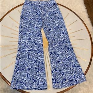 All For Color Blue and White Leaf Bell Bottoms